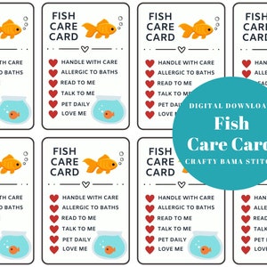 Cartes d'entretien pour poisson, Soins pour poisson, Carte d'entretien pour peluche, Carte d'entretien au crochet, Soins pour poisson au crochet, Poisson d'or, Peluche au crochet, Carte au crochet