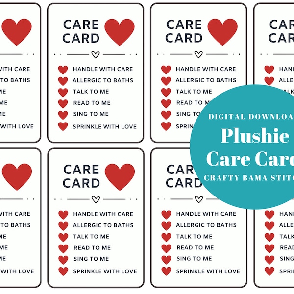 Plushie Care Cards, Care Card, Stuffie Care, Crochet Care Card, Crochet Plushie Care, Stuffie, Crochet Plushie, Crochet Card