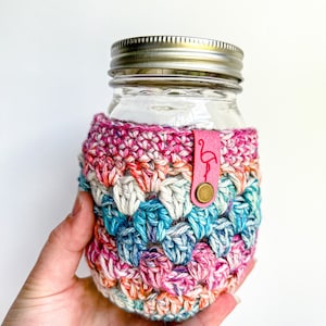 Mason Jar Cozy, Mason Jar Sleeve, Mason Jar Cozy, Pint Jar, Crochet Jar Cover, Handmade Table Decor, Minimalist Home Decor gift, Mason Jar