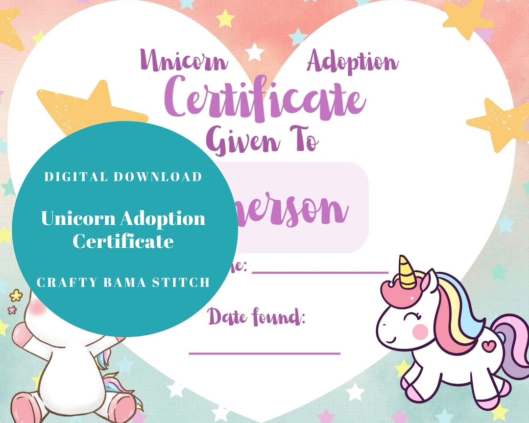 Unicorn Adoption Certificate, Adoption Certificate, Certificate ...