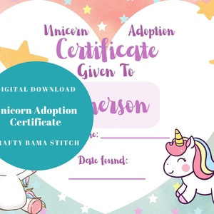 Unicorn Adoption Certificate, Adoption Certificate, Certificate, Plushie Certificate, Adopt Me Certificate, Unicorn Adoption Certificate