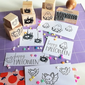 timbre joyeux Halloween, fantôme, araignée, chauve-souris