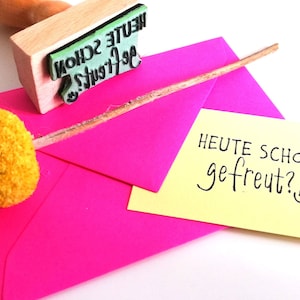 Stempel heute schon gefreut?, Gute Laune Stempel, Stempel Freundschaft, Stempel Humor, Holzstempel Text, Stempel Butllet Journal Smiley