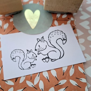 Timbro Scoiattolo Autunno Famiglia di animali