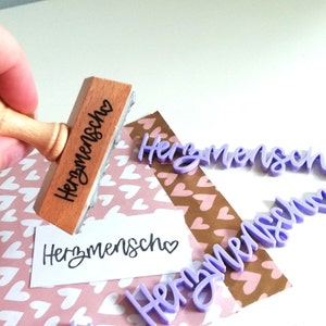 Tampon coeur personne, lettrage acrylique