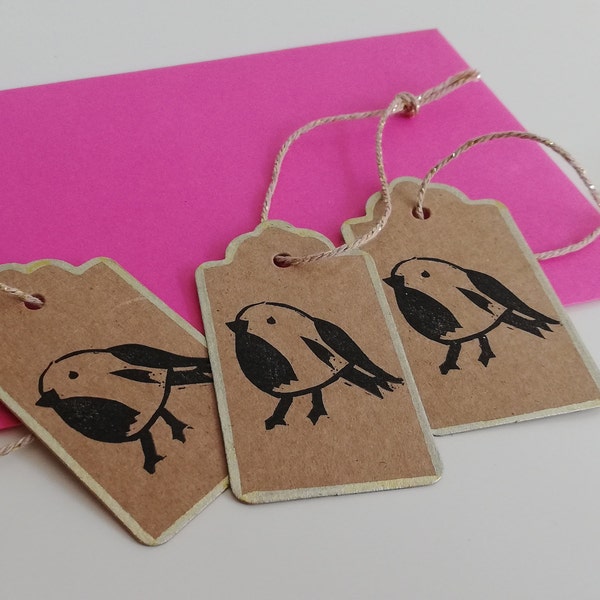 Robin, 3 cadeaulabels, kerstlabels, originele linocut print, papieren labels, kraftpapier