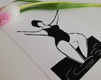 Embrace yourself, original linoleum print, strong woman, self-love, special unique, DIN A5, hand-printed poster, girl power art