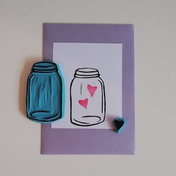 Stempel Vase mit Herz, handgeschnitzter Stempel, Motivstempel Valentinstag, Kalender Dekoration, Herz Stempel