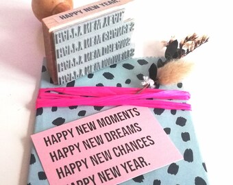Stamp happy new moments, dreams, chances, year