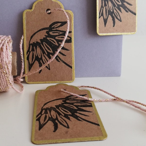 3 Gift Tags, Kerst Hanger, Originele Linocut Print, Papieren Hanger, Power Paper, Wildflower