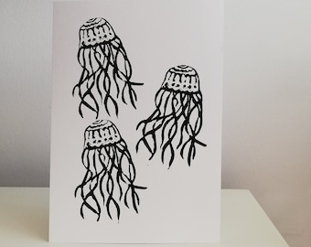 Jellyfish linoleum print