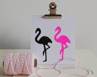 Flamingo, Motivstempel, handgeschnitzter Stempel, Stempeldruck