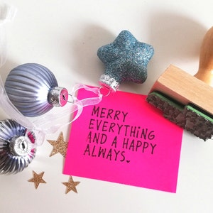 Stempel Weihnachten, merry everything and a happy always, Text Stempel Weihnachten, Stempel Advent, Stempel Nikolaus, Holzstempel Text