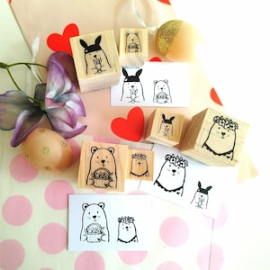 Timbro Orso Coniglietto pasquale Timbro Famiglia Timbro primaverile Fiori