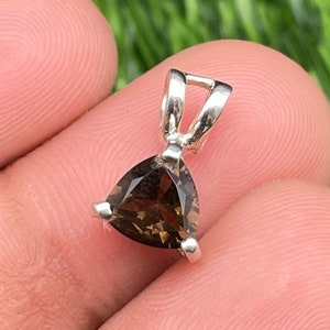 Handmade Trillion Smoky Quartz Pendant: 925 Sterling Silver Necklace