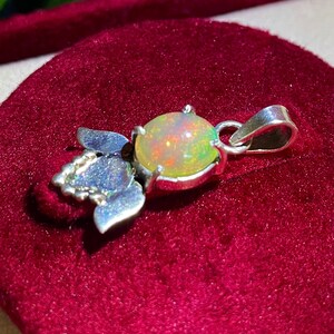 Ethiopian Opal Pendant, Genuine White Opal Necklace, October Birthstone, Sterling Silver Fire Opal Pendant, Natural Necklace, 2.12 Grams
