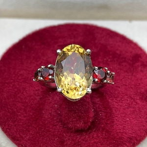 Citrine Ring: Oval Gemstone & Garnet, Handmade Silver Jewelry