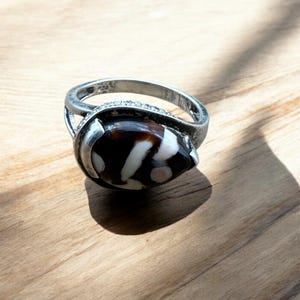 Zebra Jaspis Ring: Birnen Cabochon, Sterling Silber Statement Ring