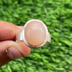 Peach Moonstone Ring: Oval Gemstone, 925 Sterling Silver