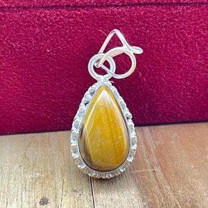 Pear Tiger Eye Pendant: Handmade 925 Sterling Silver Jewelry