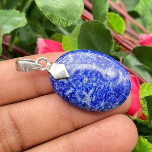 Oval Lapis Lazuli Pendant: Sterling Silver Gemstone Necklace