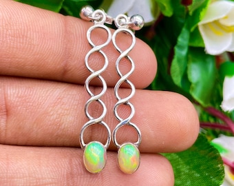 Ethiopian Opal Dangle Earrings: Sterling Silver October Birthstone