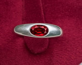 Natural Garnet Sterling Silver Ring, Oval Stone (6x4 MM)