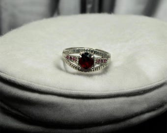 Natural Garnet Sterling Silver Ring - January Birthstone