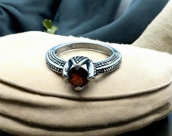Red Garnet Ring: 925 Sterling Silver January Birthstone
