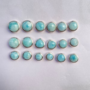Larimar Stud Earrings, 925 Sterling Silver Studs,Gemstone Stud Earrings, Women Silver Studs, Handmade Jewelry Studs