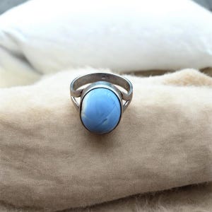 Natural Blue Opal Ring, 925 Sterling Silver Ring, Oval Dainty Ring, October Birthstone Ring, Birthday Ring, Handmade Silver Ring