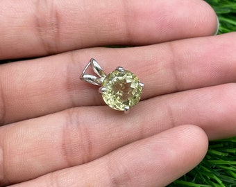 Pendentif en argent sterling avec quartz citron - Pierre de naissance ronde à facettes de mai