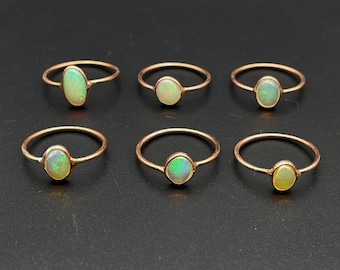 Handmade Sterling Silver Ethiopian Opal Ring - Rose Gold Rhodium