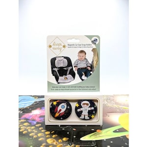 Prezent na baby boy girl shower. Dzieci muszą mieć. Trik dla rodziców. Magnetyczny uchwyt na pas do fotelika samochodowego. Nowa mama, tata. Nowe dziecko. Everett astronauta.