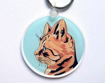 Ginger Tabby Cat Keyring - Acrylic Keyring, Cat Lover Gift - Cute Cartoon Animal Keychain