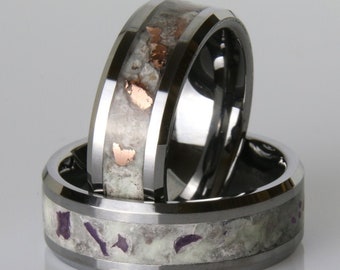 Raw Earth Ring Making Kit: Tungsten Blank, Copper, Amethyst, Glow