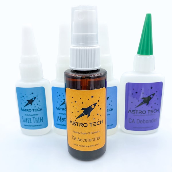 Astro Tech CA Glue Essential, paquete de 5, superpegamento CA, acelerador de pegamento CA, desvinculador de pegamento, suministros para fabricación de anillos, cianoacrilato, adhesivo para madera