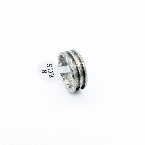 Damascus Steel Ring Blank: Double-Channel Inlay, 8mm Ring Core