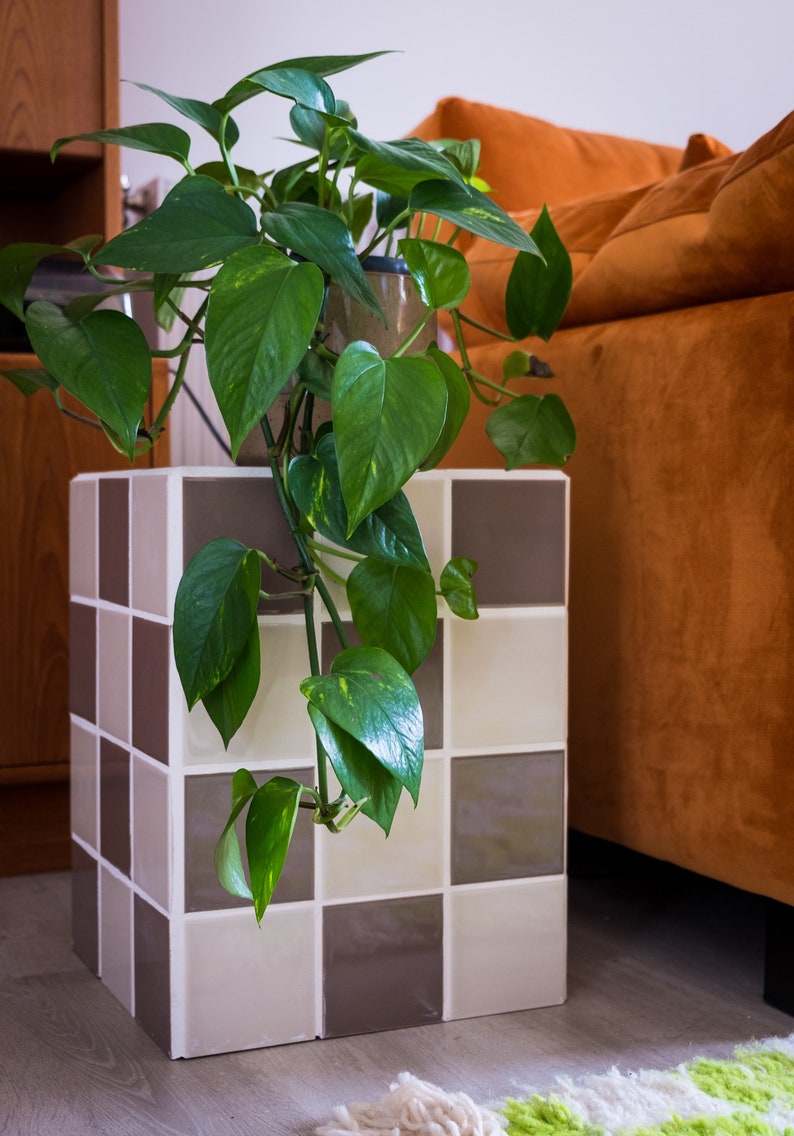 Mosaic Tile Cube Side Table Plant Stand Bedside Table Etsy UK
