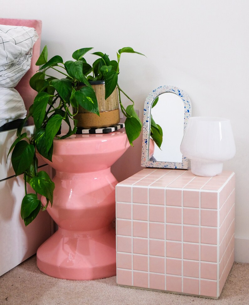 Mosaic Tile Cube Side Table Plant Stand Bedside Table Etsy UK