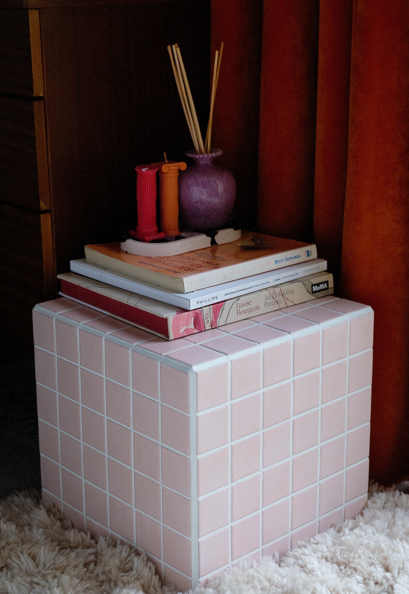 Mosaic Tile Cube Side Table Plant Stand Bedside Table Etsy