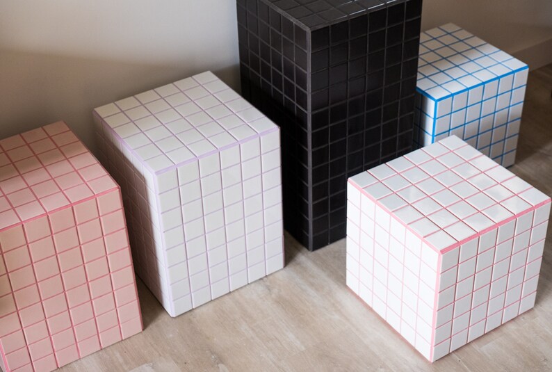 Mosaic Tile Cube Side Table Plant Stand Bedside Table Etsy UK
