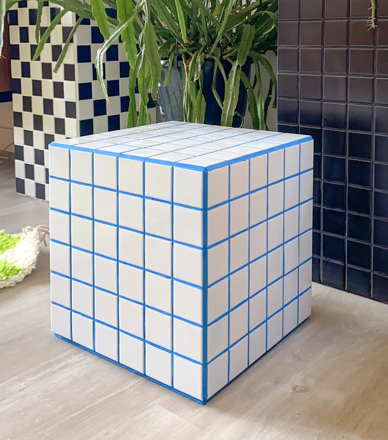 Mosaic Tile Cube Side Table Plant Stand Bedside Table Etsy UK