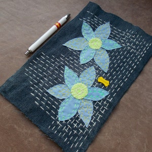 Hand Embroidered Denim Patch: Floral Boro Applique for Mending
