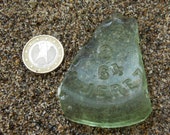 Collectible Craft Quality Large Natural Spanish sea glass piece with letters number Green Yellow Seaglass Bottle bottom fragment 6cm-2,4 quot