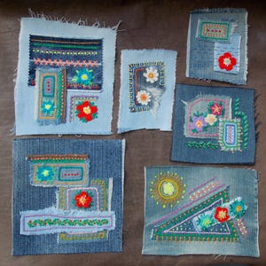 Wabi Sabi Boro Inspired Slow stitch Jeans patch for visible repair; Hand stitched patch; Visible mending Upcycled denim Sashiko patchwork