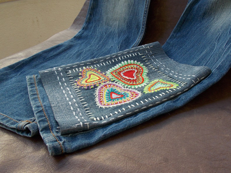 Boro Sashiko Inspired Hand Stitched Denim Patch for Visible Mending ...