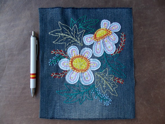 Upcycled Hand-embroidered Floral Jeans 