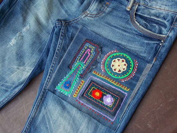 Hippie Jeans Patch Boro Sashiko Inspired Hand Stitched Sew-on - Etsy