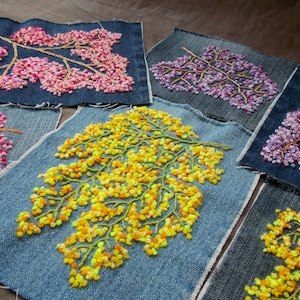 Patches jeans bordados à mão: conjunto de apliques florais